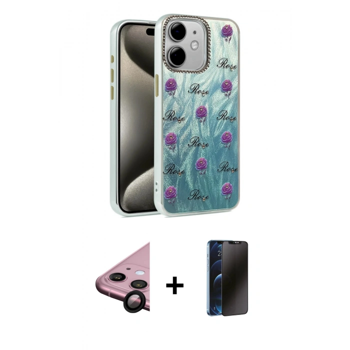MARSİLYAN™- iPhone 11 Kılıf Zirve Modern Prime - Siyah 3D Antistatik Hayalet Cam Ekran Koruyucu + Raze Metal Kamera Lens - SH