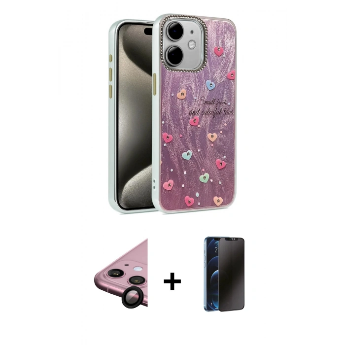 MARSİLYAN™- iPhone 11 Kılıf Zirve Modern Prime - Siyah 3D Antistatik Hayalet Cam Ekran Koruyucu + Raze Metal Kamera Lens - SH