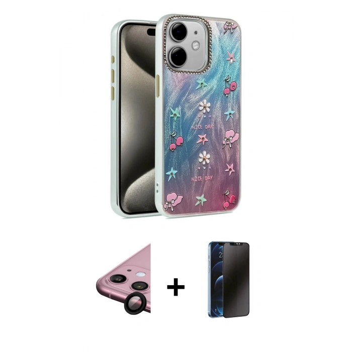 MARSİLYAN™- iPhone 11 Kılıf Zirve Modern Prime - Siyah 3D Antistatik Hayalet Cam Ekran Koruyucu + Raze Metal Kamera Lens - SH