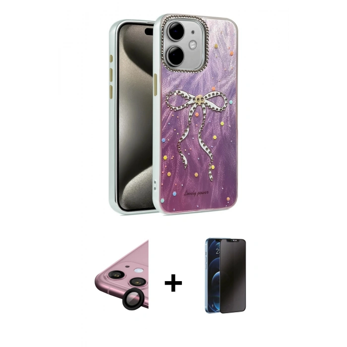 MARSİLYAN™- iPhone 11 Kılıf Zirve Modern Prime - Siyah 3D Antistatik Hayalet Cam Ekran Koruyucu + Raze Metal Kamera Lens - SH