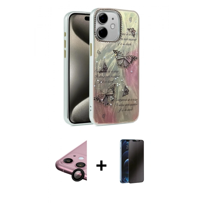 MARSİLYAN™- iPhone 11 Kılıf Zirve Modern Prime - Siyah 3D Antistatik Hayalet Cam Ekran Koruyucu + Raze Metal Kamera Lens - SH