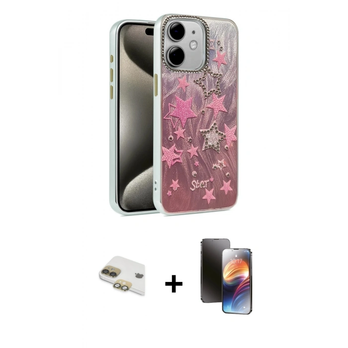 MARSİLYAN™- iPhone 11 Kılıf Zirve Modern Prime - Siyah 3D Antistatik Mat Seramik Nano Ekran Koruyucu + Pers Alüminyum Kamera Lens - GD