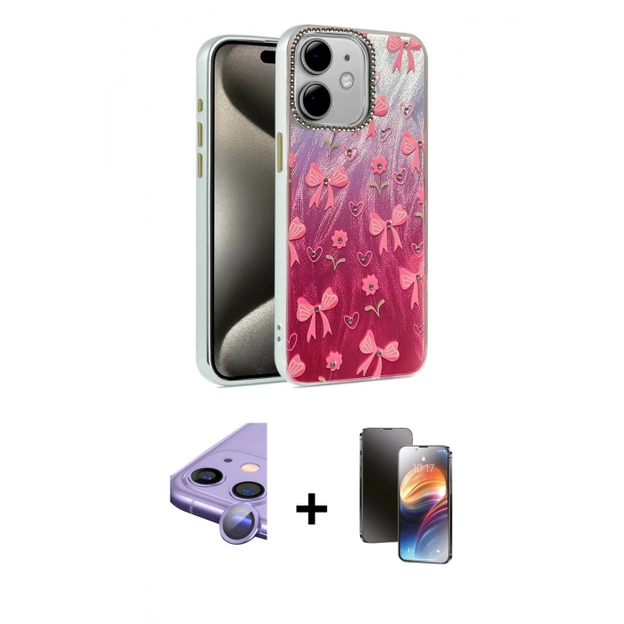 MARSİLYAN™- iPhone 11 Kılıf Zirve Modern Prime - Siyah 3D Antistatik Mat Seramik Nano Ekran Koruyucu + Raze Metal Kamera Lens - MR