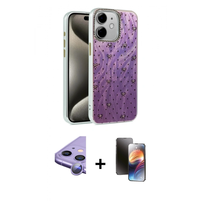 MARSİLYAN™- iPhone 11 Kılıf Zirve Modern Prime - Siyah 3D Antistatik Mat Seramik Nano Ekran Koruyucu + Raze Metal Kamera Lens - MR