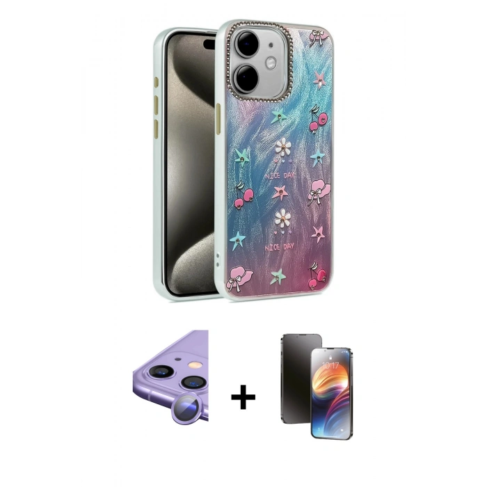 MARSİLYAN™- iPhone 11 Kılıf Zirve Modern Prime - Siyah 3D Antistatik Mat Seramik Nano Ekran Koruyucu + Raze Metal Kamera Lens - MR