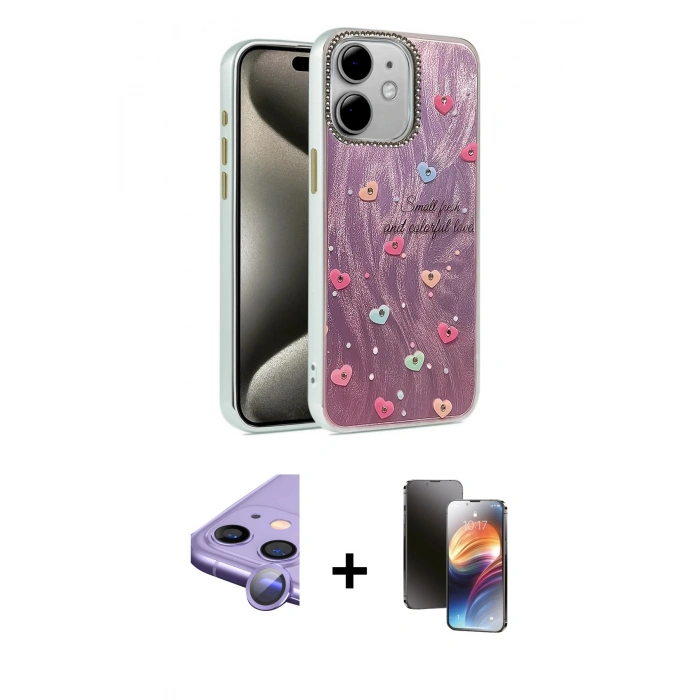 MARSİLYAN™- iPhone 11 Kılıf Zirve Modern Prime - Siyah 3D Antistatik Mat Seramik Nano Ekran Koruyucu + Raze Metal Kamera Lens - MR