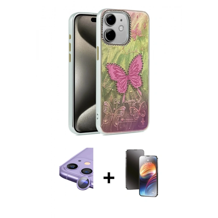 MARSİLYAN™- iPhone 11 Kılıf Zirve Modern Prime - Siyah 3D Antistatik Mat Seramik Nano Ekran Koruyucu + Raze Metal Kamera Lens - MR
