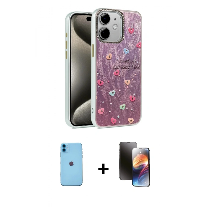 MARSİLYAN™- iPhone 11 Kılıf Zirve Modern Prime - Siyah 3D Antistatik Mat Seramik Nano Ekran Koruyucu + Neon Fosforlu Kamera Lens - MI