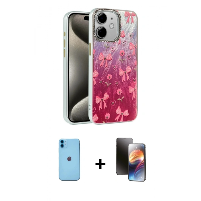 MARSİLYAN™- iPhone 11 Kılıf Zirve Modern Prime - Siyah 3D Antistatik Mat Seramik Nano Ekran Koruyucu + Neon Fosforlu Kamera Lens - MI