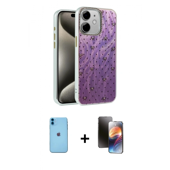 MARSİLYAN™- iPhone 11 Kılıf Zirve Modern Prime - Siyah 3D Antistatik Mat Seramik Nano Ekran Koruyucu + Neon Fosforlu Kamera Lens - MI