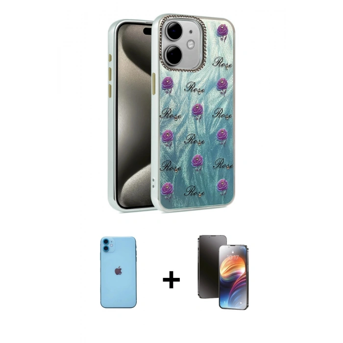 MARSİLYAN™- iPhone 11 Kılıf Zirve Modern Prime - Siyah 3D Antistatik Mat Seramik Nano Ekran Koruyucu + Neon Fosforlu Kamera Lens - MI