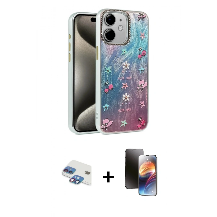 MARSİLYAN™- iPhone 11 Kılıf Zirve Modern Prime - Siyah 3D Antistatik Mat Seramik Nano Ekran Koruyucu + Pers Alüminyum Kamera Lens - GI