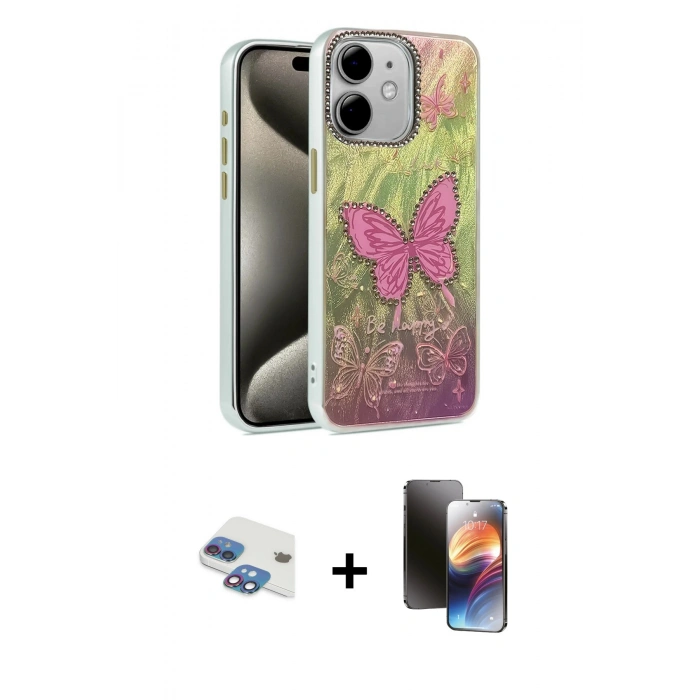 MARSİLYAN™- iPhone 11 Kılıf Zirve Modern Prime - Siyah 3D Antistatik Mat Seramik Nano Ekran Koruyucu + Pers Alüminyum Kamera Lens - GI