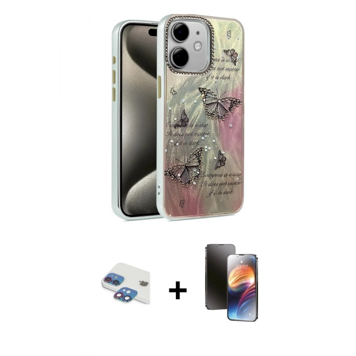 MARSİLYAN™- iPhone 11 Kılıf Zirve Modern Prime - Siyah 3D Antistatik Mat Seramik Nano Ekran Koruyucu + Pers Alüminyum Kamera Lens - GI
