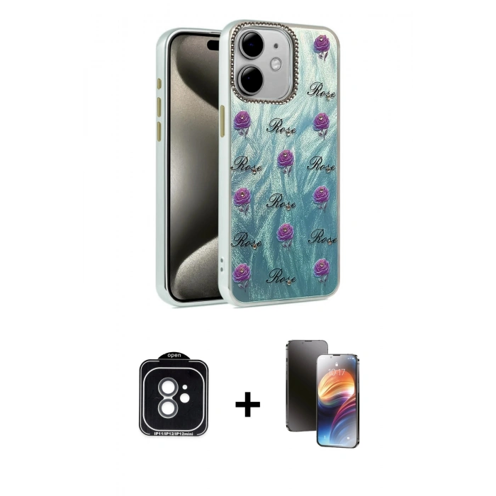 MARSİLYAN™- iPhone 11 Kılıf Zirve Modern Prime - Siyah 3D Antistatik Mat Seramik Nano Ekran Koruyucu + PVD Metal Kamera Lens - YL