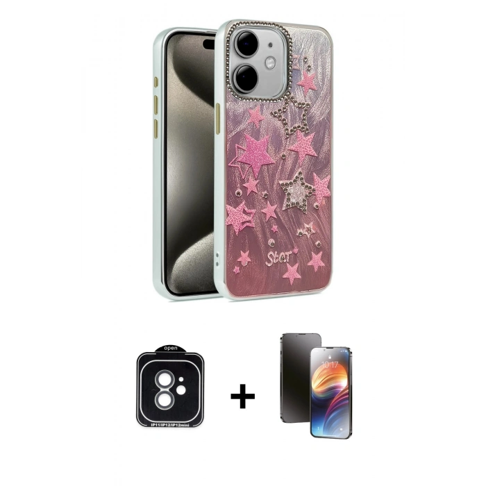 MARSİLYAN™- iPhone 11 Kılıf Zirve Modern Prime - Siyah 3D Antistatik Mat Seramik Nano Ekran Koruyucu + PVD Metal Kamera Lens - YL