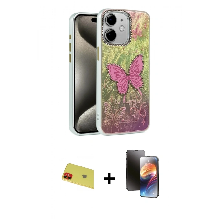 MARSİLYAN™- iPhone 11 Kılıf Zirve Modern Prime - Siyah 3D Antistatik Mat Seramik Nano Ekran Koruyucu + Rainbow Kamera Lens Koruma Cam - KI