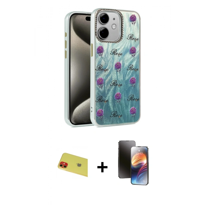 MARSİLYAN™- iPhone 11 Kılıf Zirve Modern Prime - Siyah 3D Antistatik Mat Seramik Nano Ekran Koruyucu + Rainbow Kamera Lens Koruma Cam - KI