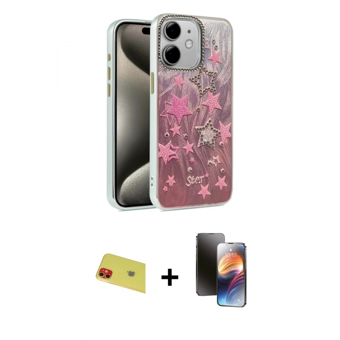 MARSİLYAN™- iPhone 11 Kılıf Zirve Modern Prime - Siyah 3D Antistatik Mat Seramik Nano Ekran Koruyucu + Rainbow Kamera Lens Koruma Cam - KI