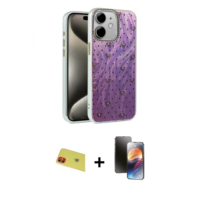 MARSİLYAN™- iPhone 11 Kılıf Zirve Modern Prime - Siyah 3D Antistatik Mat Seramik Nano Ekran Koruyucu + Rainbow Kamera Lens Koruma Cam - KI