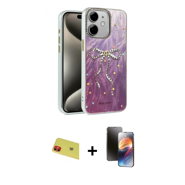 MARSİLYAN™- iPhone 11 Kılıf Zirve Modern Prime - Siyah 3D Antistatik Mat Seramik Nano Ekran Koruyucu + Rainbow Kamera Lens Koruma Cam - KI