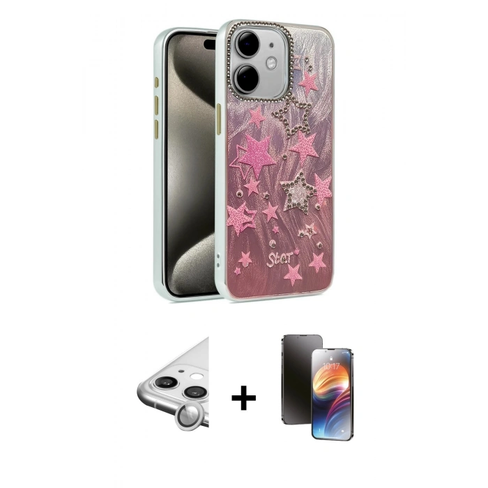 MARSİLYAN™- iPhone 11 Kılıf Zirve Modern Prime - Siyah 3D Antistatik Mat Seramik Nano Ekran Koruyucu + Raze Metal Kamera Lens - GS