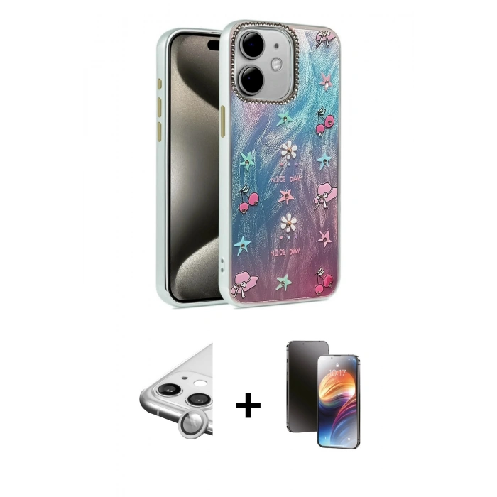 MARSİLYAN™- iPhone 11 Kılıf Zirve Modern Prime - Siyah 3D Antistatik Mat Seramik Nano Ekran Koruyucu + Raze Metal Kamera Lens - GS