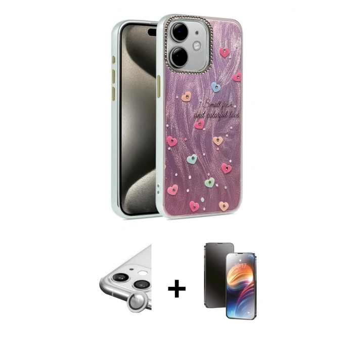 MARSİLYAN™- iPhone 11 Kılıf Zirve Modern Prime - Siyah 3D Antistatik Mat Seramik Nano Ekran Koruyucu + Raze Metal Kamera Lens - GS