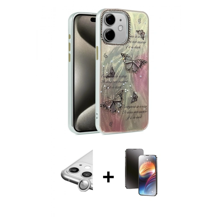 MARSİLYAN™- iPhone 11 Kılıf Zirve Modern Prime - Siyah 3D Antistatik Mat Seramik Nano Ekran Koruyucu + Raze Metal Kamera Lens - GS