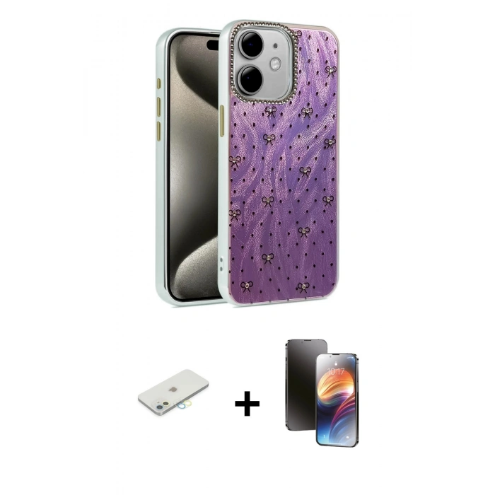 MARSİLYAN™- iPhone 11 Kılıf Zirve Modern Prime - Siyah 3D Antistatik Mat Seramik Nano Ekran Koruyucu + Renkli Kamera Lens Koruma Cam - SI