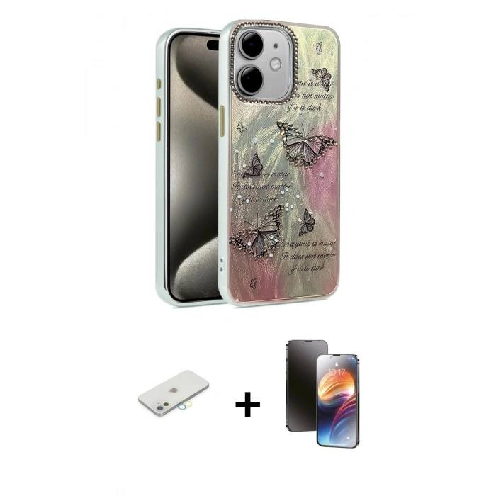 MARSİLYAN™- iPhone 11 Kılıf Zirve Modern Prime - Siyah 3D Antistatik Mat Seramik Nano Ekran Koruyucu + Renkli Kamera Lens Koruma Cam - SI