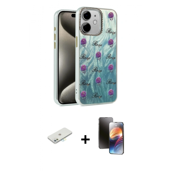 MARSİLYAN™- iPhone 11 Kılıf Zirve Modern Prime - Siyah 3D Antistatik Mat Seramik Nano Ekran Koruyucu + Renkli Kamera Lens Koruma Cam - SI