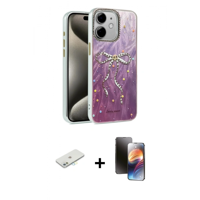 MARSİLYAN™- iPhone 11 Kılıf Zirve Modern Prime - Siyah 3D Antistatik Mat Seramik Nano Ekran Koruyucu + Renkli Kamera Lens Koruma Cam - SI