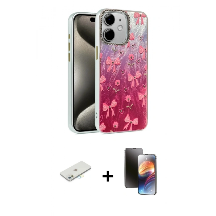 MARSİLYAN™- iPhone 11 Kılıf Zirve Modern Prime - Siyah 3D Antistatik Mat Seramik Nano Ekran Koruyucu + Renkli Kamera Lens Koruma Cam - SI