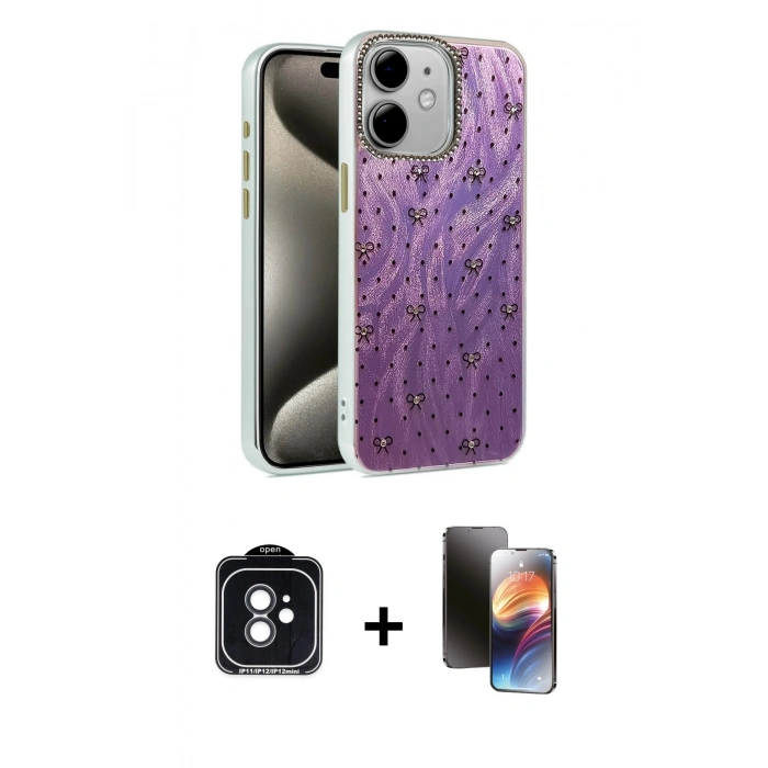 MARSİLYAN™- iPhone 11 Kılıf Zirve Modern Prime - Siyah 3D Antistatik Mat Seramik Nano Ekran Koruyucu + PVD Metal Kamera Lens - SH