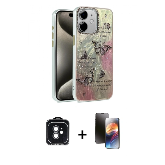 MARSİLYAN™- iPhone 11 Kılıf Zirve Modern Prime - Siyah 3D Antistatik Mat Seramik Nano Ekran Koruyucu + PVD Metal Kamera Lens - SH