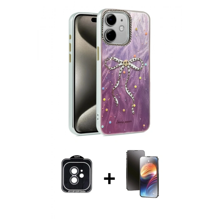 MARSİLYAN™- iPhone 11 Kılıf Zirve Modern Prime - Siyah 3D Antistatik Mat Seramik Nano Ekran Koruyucu + PVD Metal Kamera Lens - SH