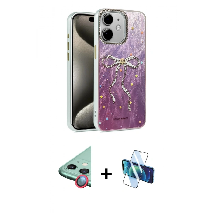 MARSİLYAN™- iPhone 11 Kılıf Zirve Modern Prime - Siyah 3D Antistatik Seramik Nano Ekran Koruyucu + Raze Metal Kamera Lens - KI