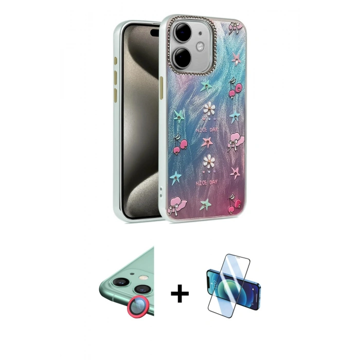 MARSİLYAN™- iPhone 11 Kılıf Zirve Modern Prime - Siyah 3D Antistatik Seramik Nano Ekran Koruyucu + Raze Metal Kamera Lens - KI