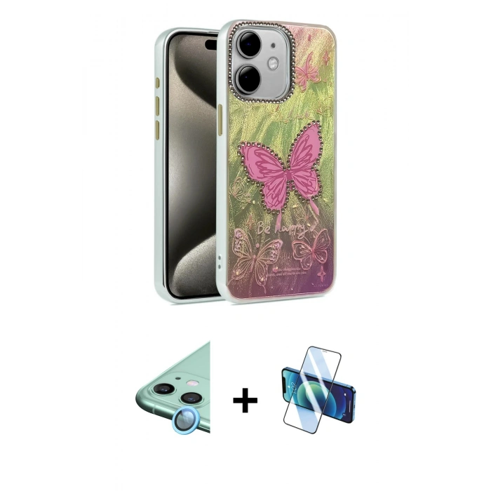 MARSİLYAN™- iPhone 11 Kılıf Zirve Modern Prime - Siyah 3D Antistatik Seramik Nano Ekran Koruyucu + Raze Metal Kamera Lens - MI