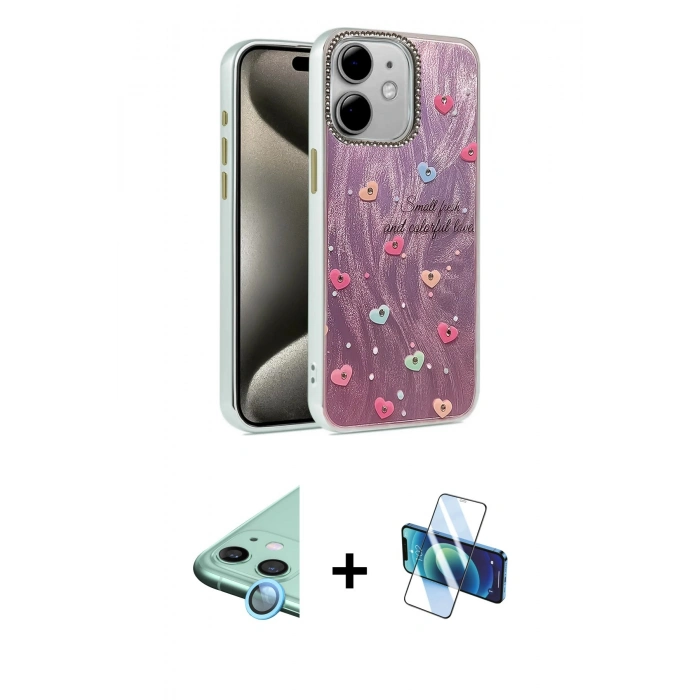MARSİLYAN™- iPhone 11 Kılıf Zirve Modern Prime - Siyah 3D Antistatik Seramik Nano Ekran Koruyucu + Raze Metal Kamera Lens - MI