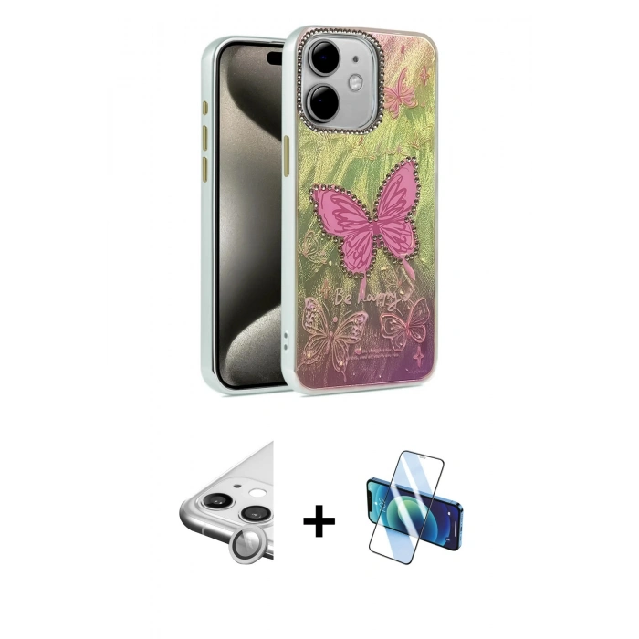 MARSİLYAN™- iPhone 11 Kılıf Zirve Modern Prime - Siyah 3D Antistatik Seramik Nano Ekran Koruyucu + Raze Metal Kamera Lens - GS