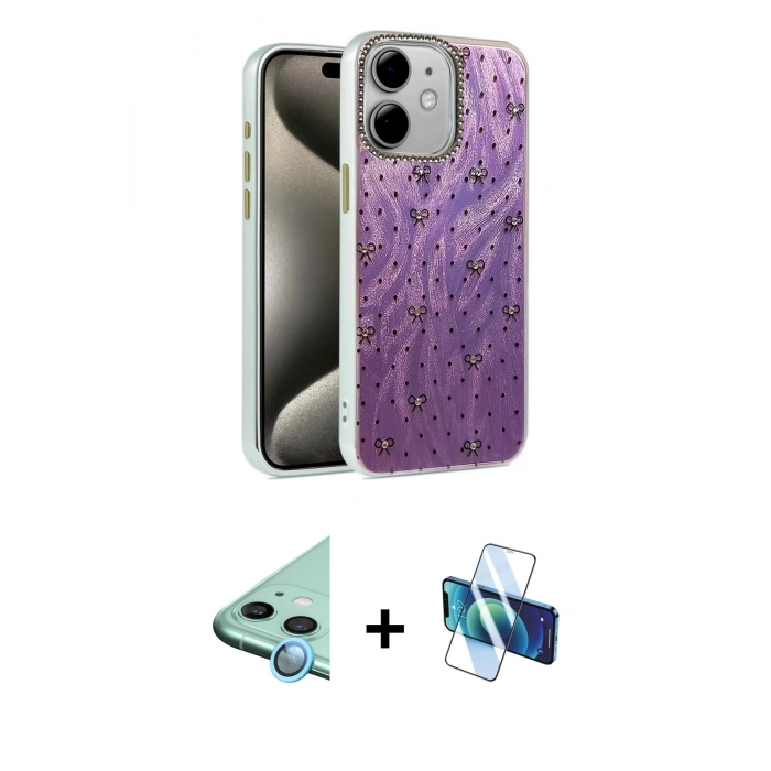 MARSİLYAN™- iPhone 11 Kılıf Zirve Modern Prime - Siyah 3D Antistatik Seramik Nano Ekran Koruyucu + Raze Metal Kamera Lens - MI