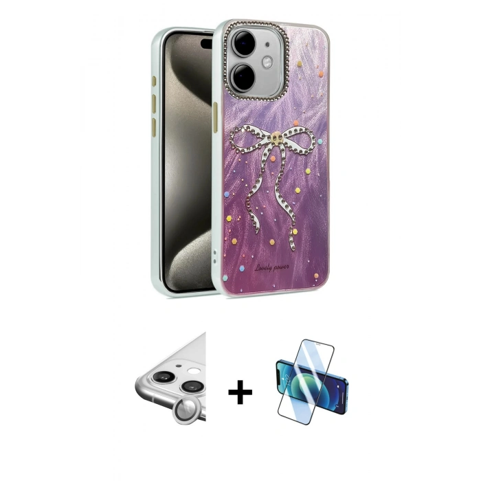 MARSİLYAN™- iPhone 11 Kılıf Zirve Modern Prime - Siyah 3D Antistatik Seramik Nano Ekran Koruyucu + Raze Metal Kamera Lens - GS