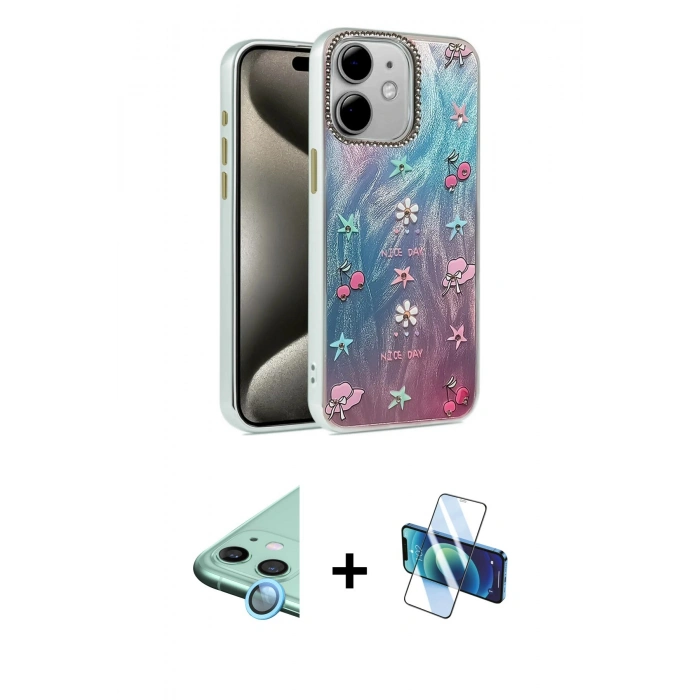 MARSİLYAN™- iPhone 11 Kılıf Zirve Modern Prime - Siyah 3D Antistatik Seramik Nano Ekran Koruyucu + Raze Metal Kamera Lens - MI