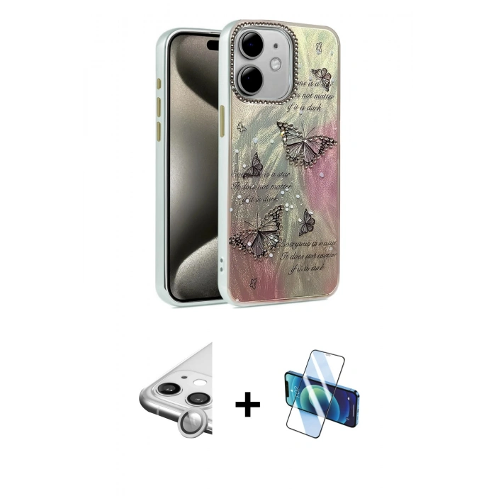 MARSİLYAN™- iPhone 11 Kılıf Zirve Modern Prime - Siyah 3D Antistatik Seramik Nano Ekran Koruyucu + Raze Metal Kamera Lens - GS