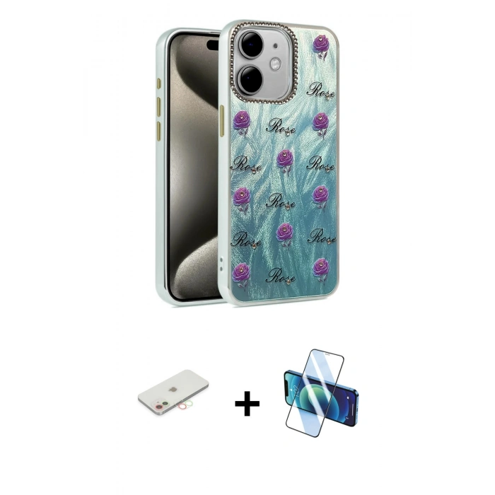 MARSİLYAN™- iPhone 11 Kılıf Zirve Modern Prime - Siyah 3D Antistatik Seramik Nano Ekran Koruyucu + Renkli Kamera Lens Koruma Cam - YL