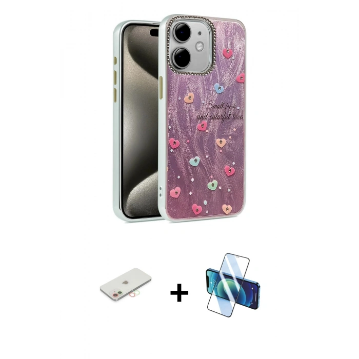 MARSİLYAN™- iPhone 11 Kılıf Zirve Modern Prime - Siyah 3D Antistatik Seramik Nano Ekran Koruyucu + Renkli Kamera Lens Koruma Cam - YL