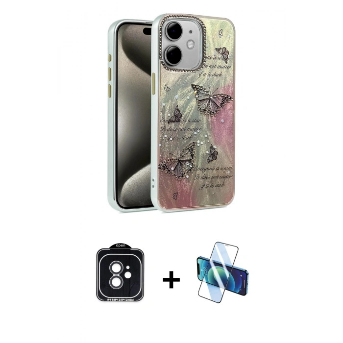 MARSİLYAN™- iPhone 11 Kılıf Zirve Modern Prime - Siyah 3D Antistatik Seramik Nano Ekran Koruyucu + PVD Metal Kamera Lens - SH