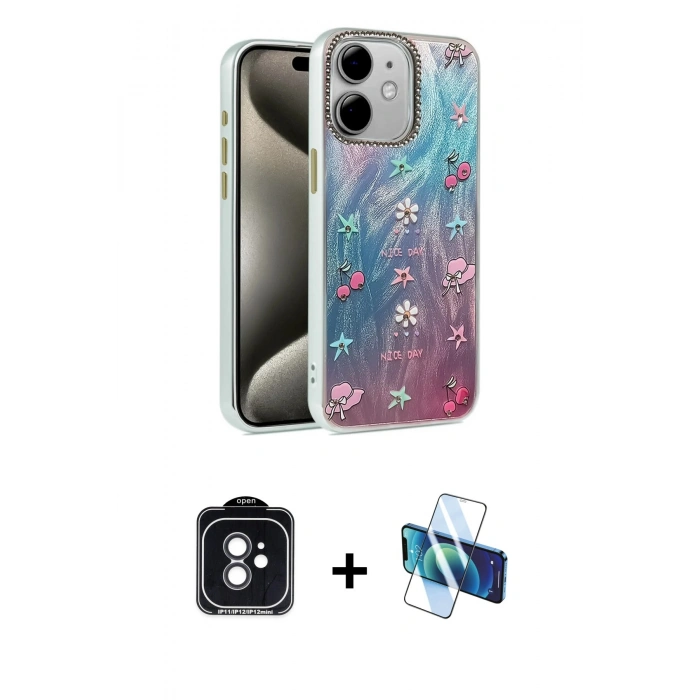 MARSİLYAN™- iPhone 11 Kılıf Zirve Modern Prime - Siyah 3D Antistatik Seramik Nano Ekran Koruyucu + PVD Metal Kamera Lens - SH